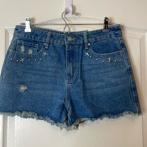 Austin Landing High Rise Denim Shorts Silver Star Studded 11 / 30